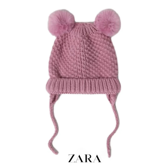 ZARA Kids | Pink | POMPOM KNIT HAT - Picture 1 of 3